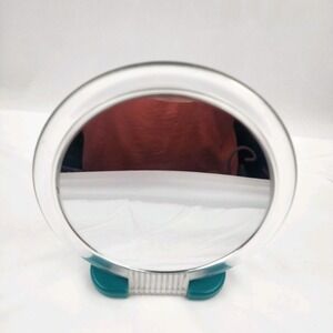 Vintage Rare Teal Two Sided Table Top or Handheld Mirror, Styling & Magnifying